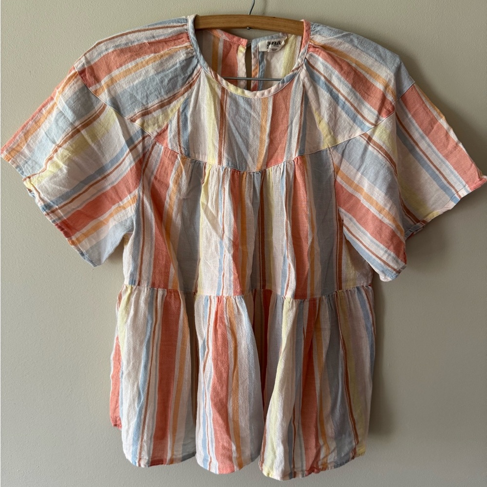a.n.a Women's Striped Blouse in Orange, Blue, and White